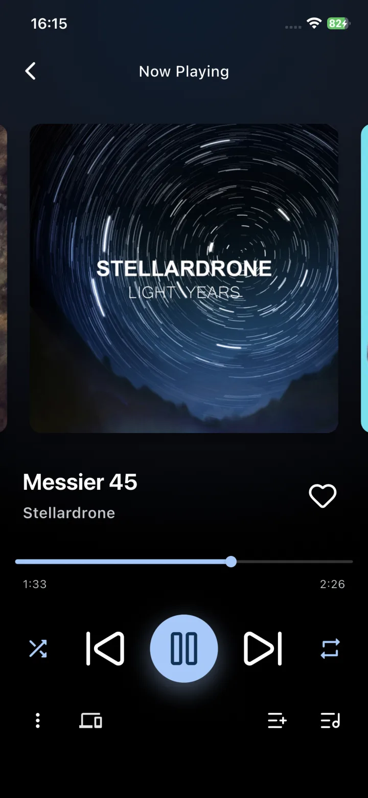 Now Playing on the Ariami mobile app, tinted to match the album art
